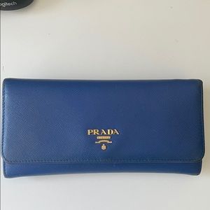PRADA Blue Saffiano Lux Leather Flap Wallet